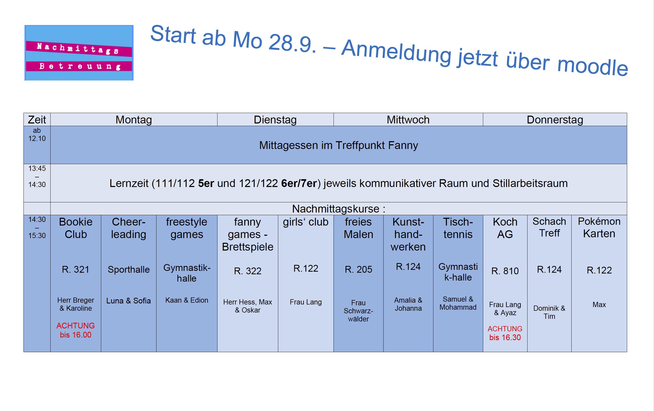 Nachmittagsangebote 2026