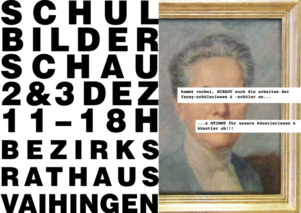 Einladung zur Schulkunst Ausstellung im Vaihinger Rathaus 2-3.12.23 von 11-18 Uhr | Entwurf Sophie J1